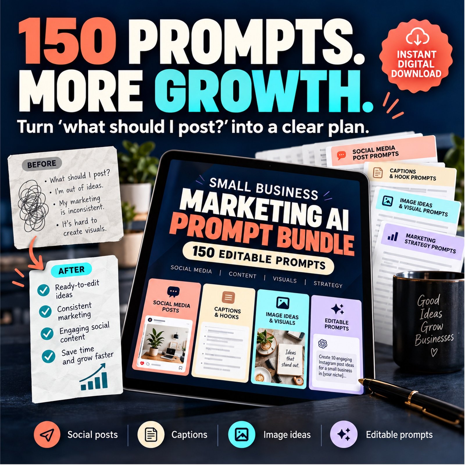 150 AI Prompts for Small Business Social Media & Image Creation 150 AI Prompts for Small Business Social Media & Image Creation