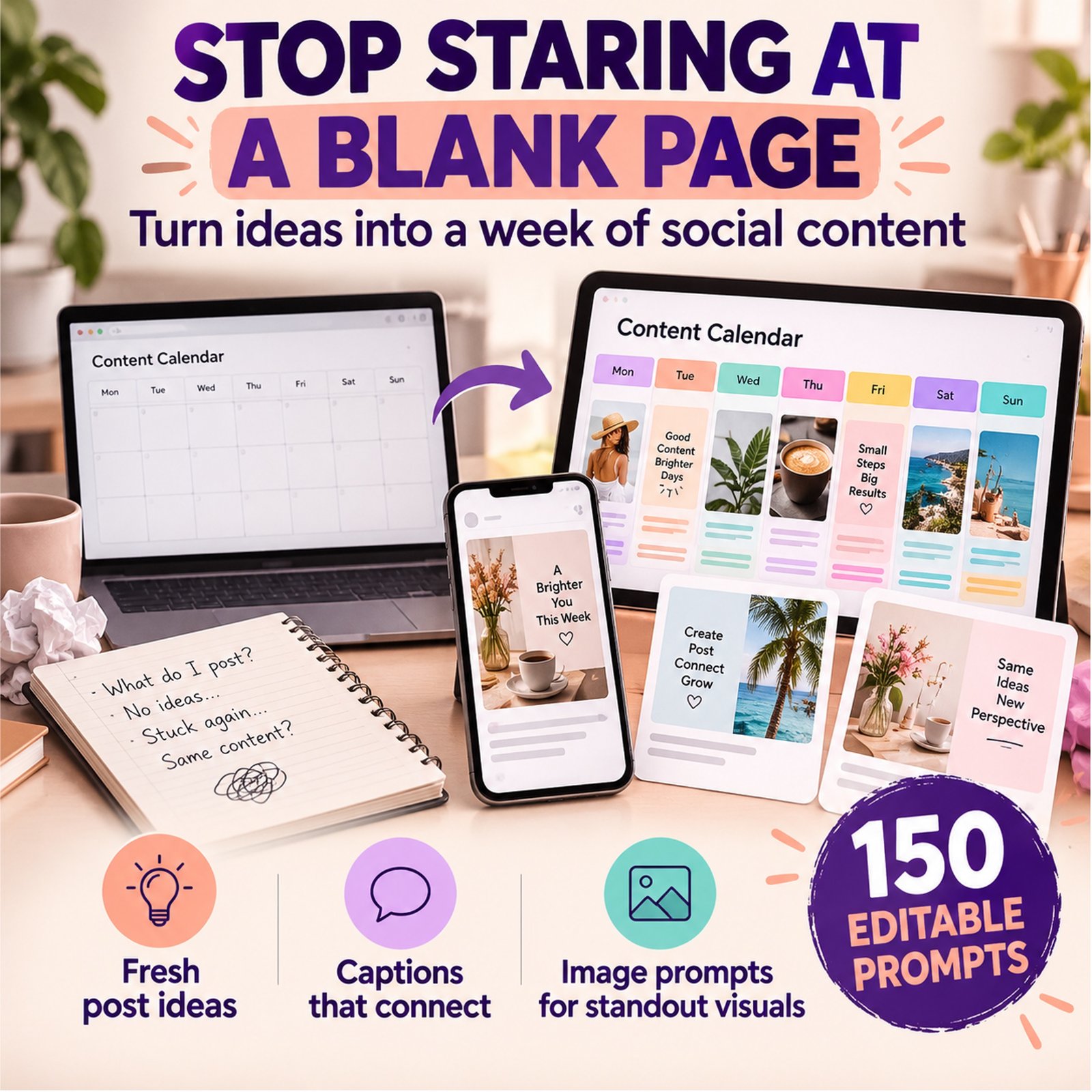 150 Editable AI Prompts for Social Media Content Creation