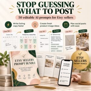 Etsy Sellers AI Prompt Bundle I 50 Editable Prompts